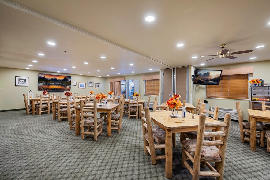 Breakfast room with rustic wood tables